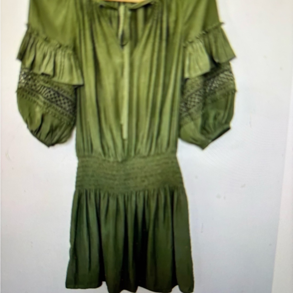 Ramy Brook Mara Dress Olive Green Crochet Mini Dress L